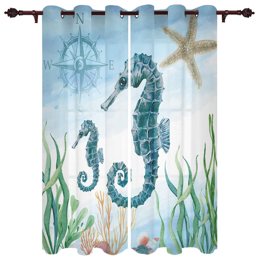 Zwierzę Morskie Konik Morski Algi Zasłony Okienne Zasłony Panelowe do Sypialni Kuchni Salonu Dekoracja Domu na Boże Narodzenie