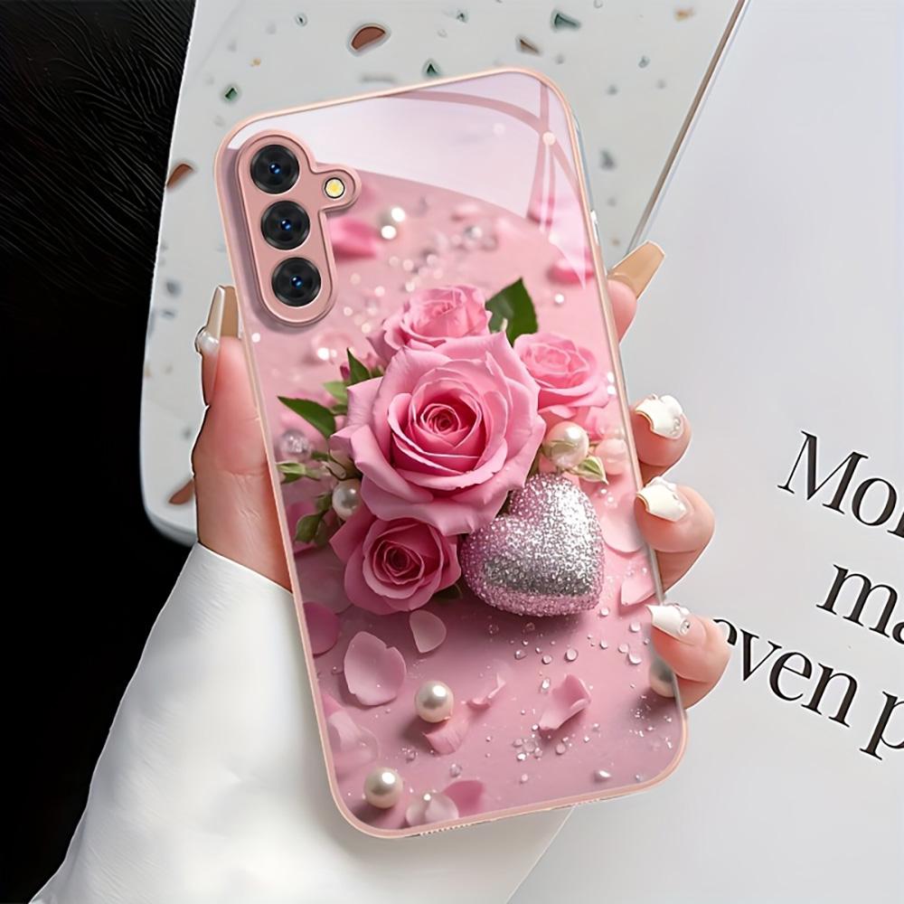 Pink Cute Animal Phone Case For Samsung S26 Ultra S25 Plus Case Samsung S24 Ultra S23 S22 S21 S20 FE Cases Hard Glass Back Cover