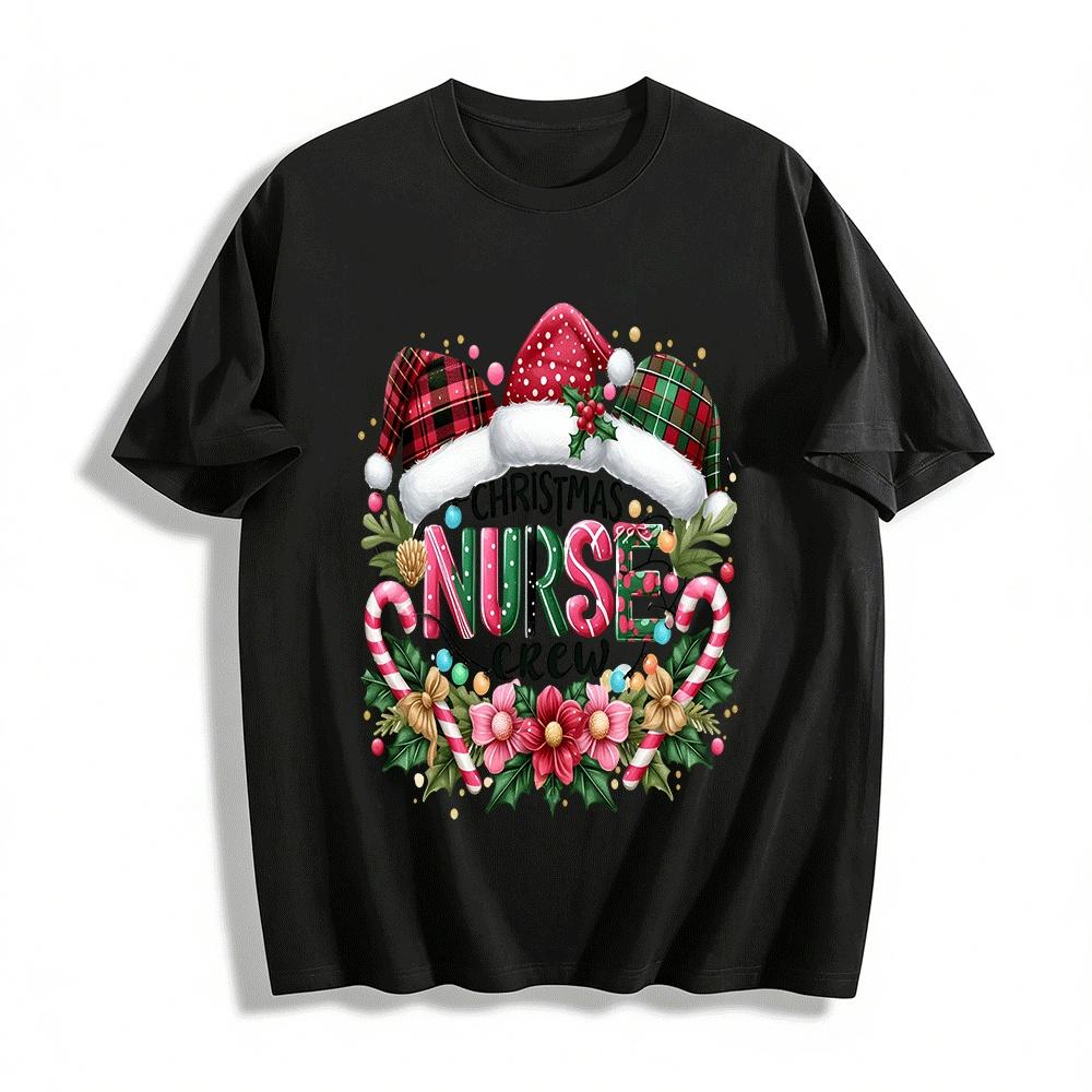 Christmas Nurse Crew Festive Print Casual Top Pure cotton T-shirt XXS