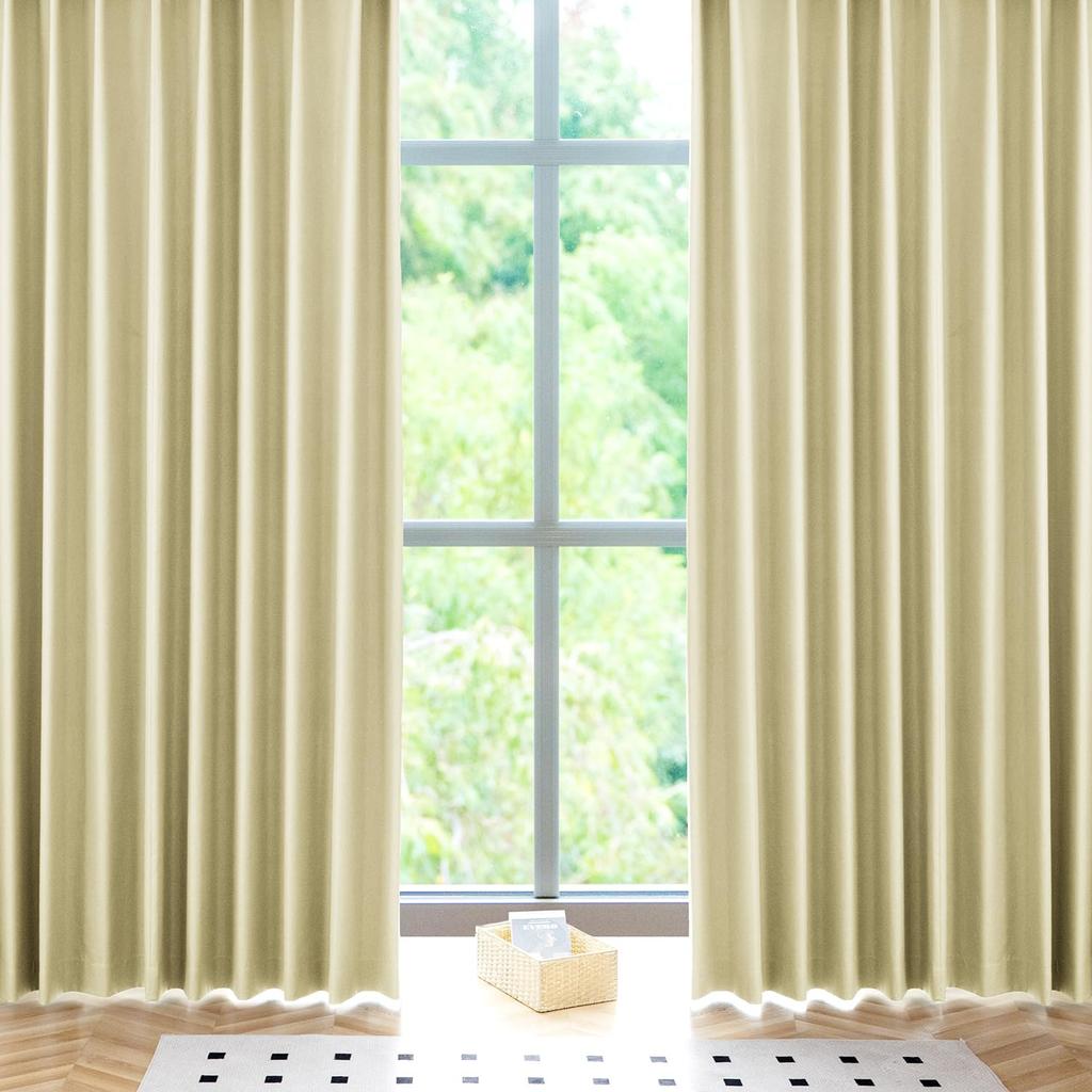 AIFY Complete Blackout Grade 1 or Light Set of Small Window UV Thermal Cold Energy Shape Memory Solid Machine Washable Width 100cm x Length Beige