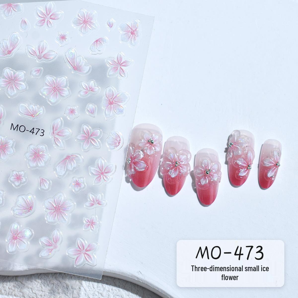 3D Embossed Japanese Style Nail Stickers with Ice Flowers Design