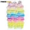 FREEDOM Synthetische Flecht-Haarverlängerungen Tief Gewellt 24 Zoll Lang Lockige Braids Haare Ombre Braun Regenbogen Twist Häkel-Haar