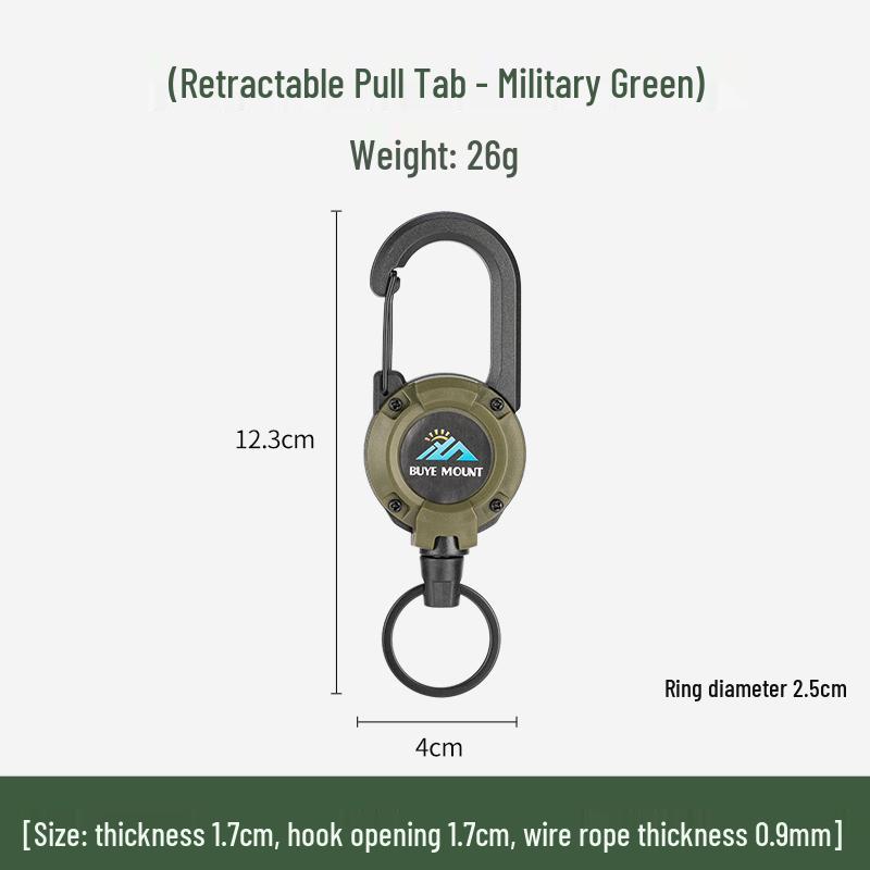 Outdoor Tactical Retractable Keychain: Anti-Lost Steel Wire Rope with Pull-Release Buckle.