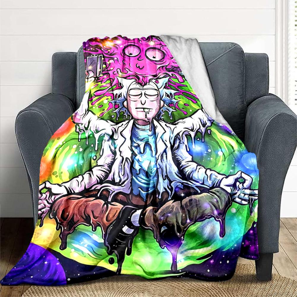 1pc Rick and Morty Blanket Lightweight Flannel Throw For Sofa, Bed, Travel, Livingroom, Office, Couch, Chair, And Bed