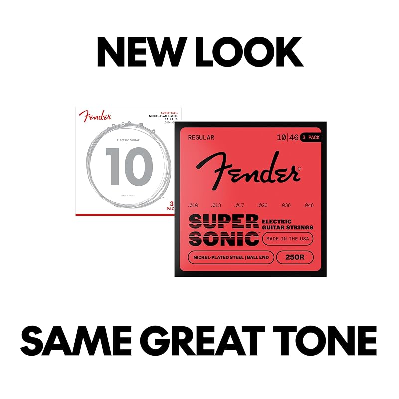 Fender SuperSonicTM 250R Electric Guitar Strings, Nickel-Plated Steel, Ball End, Gauges .010-.046 (3-Pack)