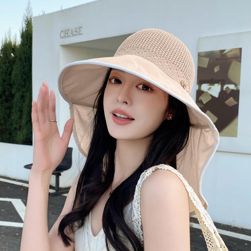 Big Eaves Shawl Neck Visor Summer Outdoor Sun Protection Hat Children Beach Travel Senior Sense Empty Top Bucket Hat