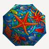 Underwater Paradise: Vibrant Sea Life Stained Cute Window Panel Umbrella, Cute Umbrella with Cute Design, Portable 3-Fold Compact Umbrella for Men & W