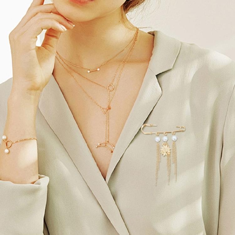 Pearls Tassels Brooch With Sunflower And Smiling Face Creative Fashion Statement Lapel Pin Accessory
