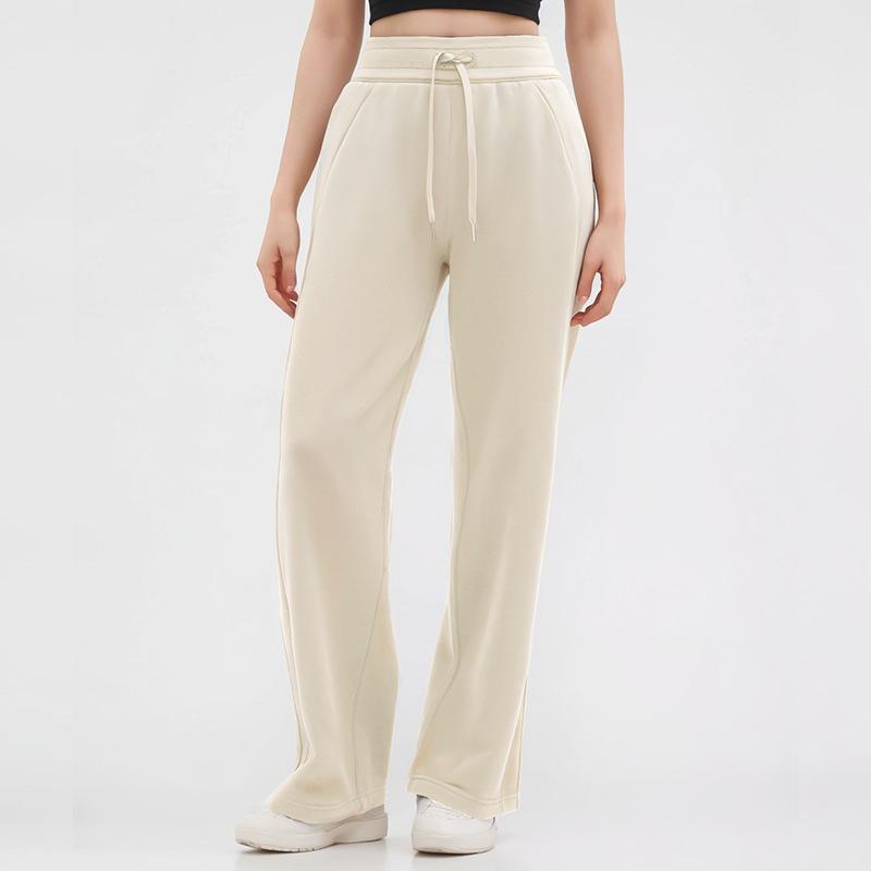 Autumn and winter women's yoga new sports and leisure high waist loose drawstring straight fleece warm wide leg sweater pants