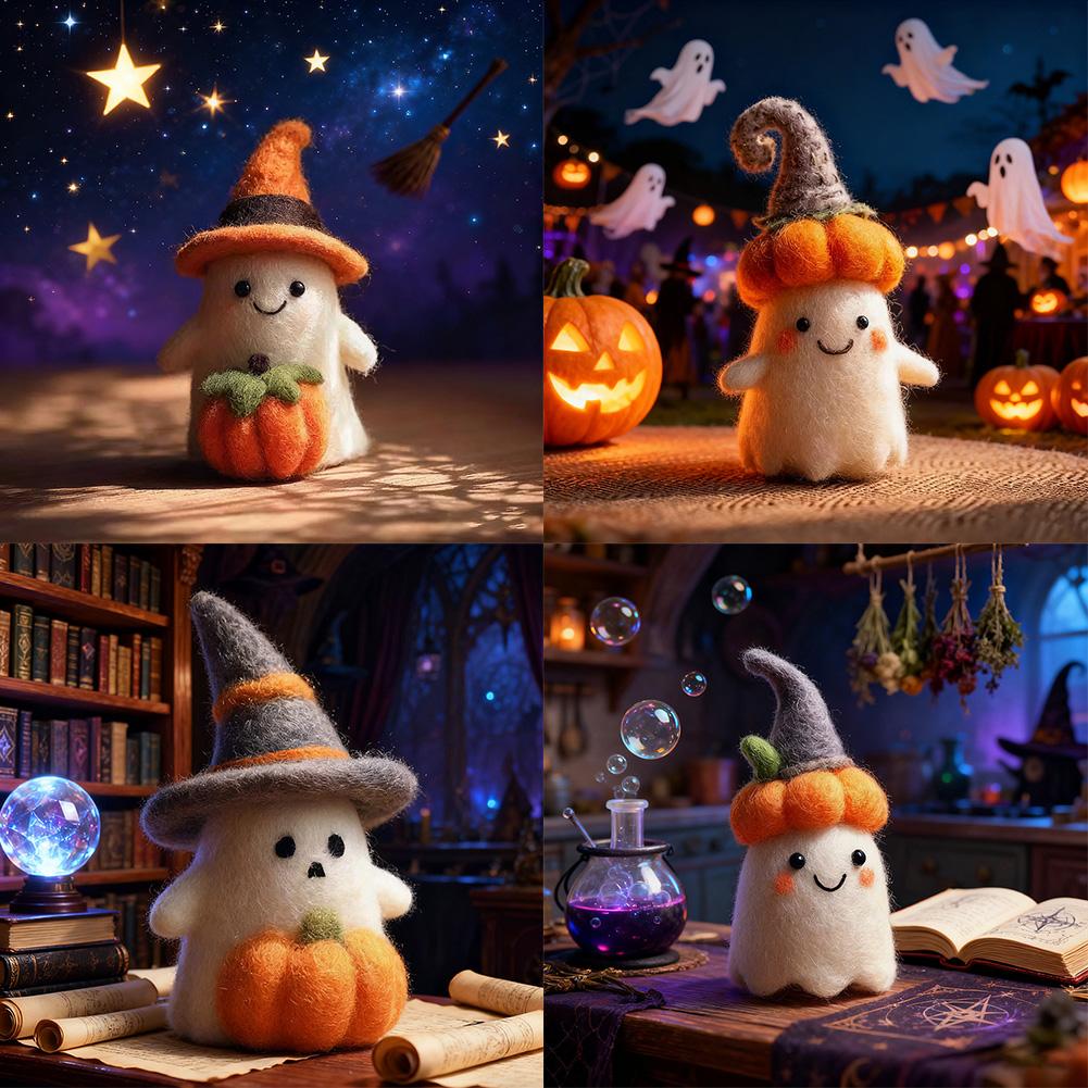 New Home Decoration Handmade Knitted Witch Ghost Doll Ornament Cute Pumpkin Ghost Keychain for Bag Pendant Christmas O3B8