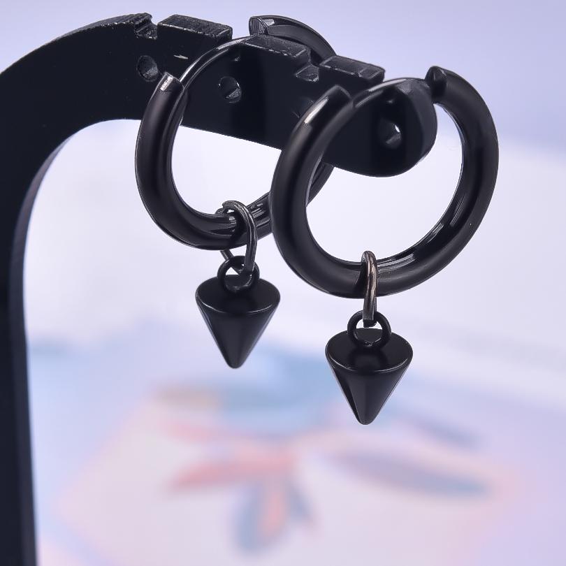 New All Black Hoop Sword Pointed Cone Pendant Earring Stainless Steel Earrings For Women Men Accessories Goth Steampunk Jewelry