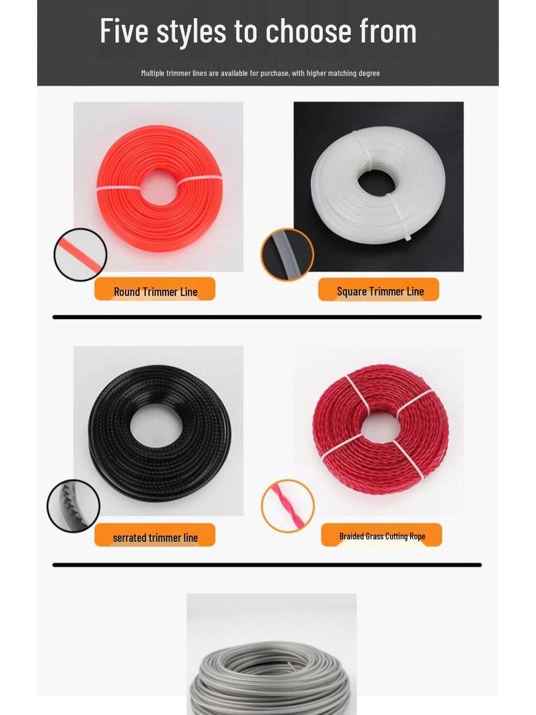 Steel Wire Braided Nylon Trimmer Line: Wear-Resistant, Sawtooth Weeding Rope for Mowing.