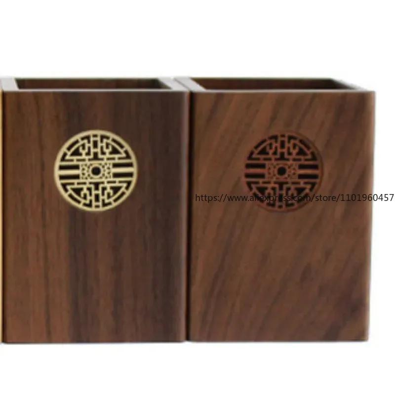 Walnut Solid Wood Pen Holder Office Supplies Pencil Storage Box Office Desk Accessories