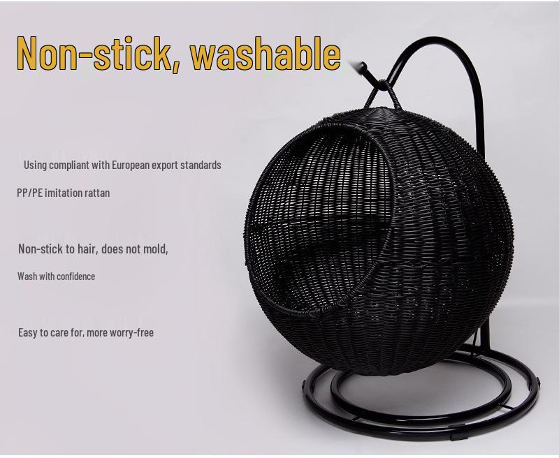 Cozy Rattan Cat Hanging Basket - Washable, Semi-Enclosed, All-Season Cat Bed for Winter Warmth