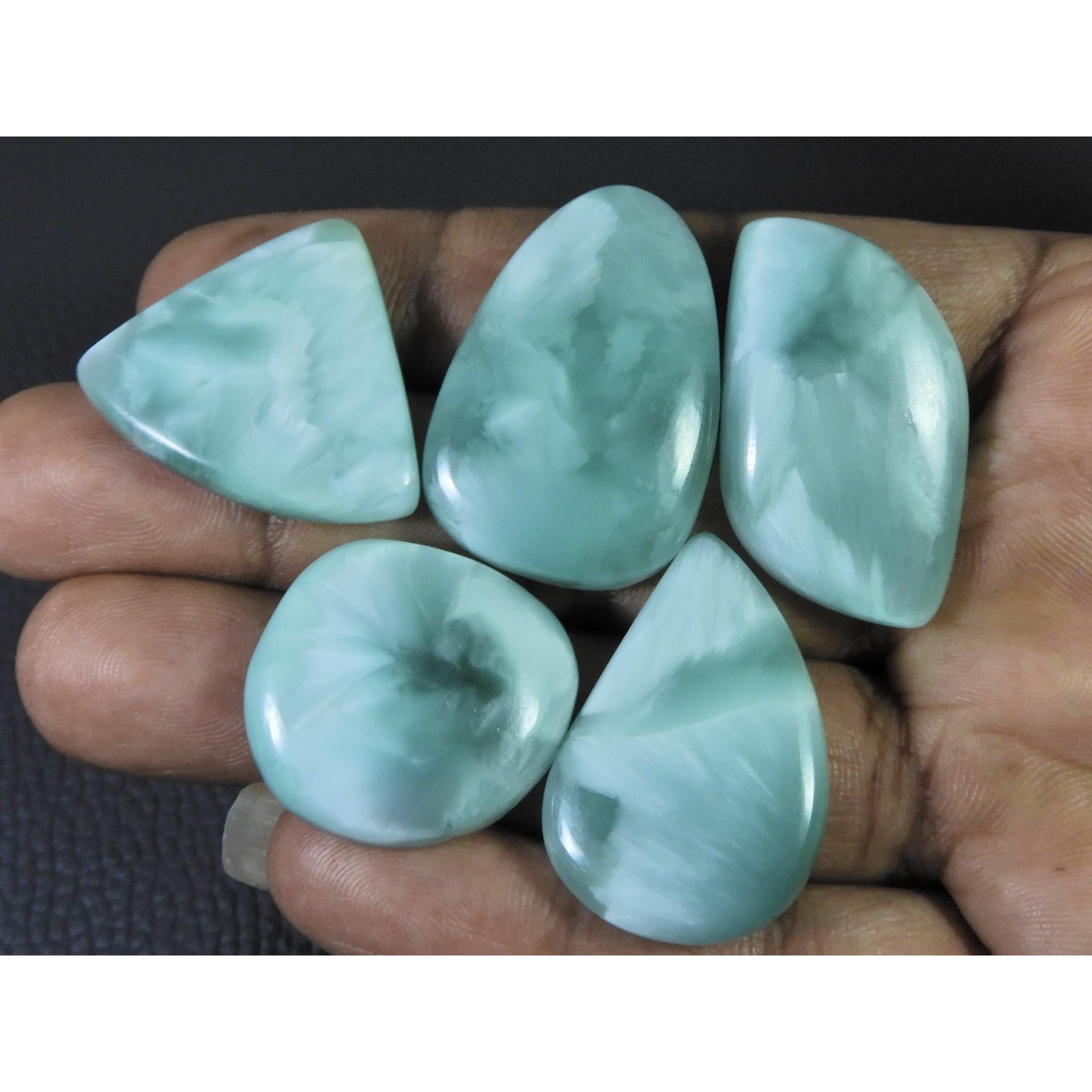 191 карат. Натуральный Зеленый Гемиморфит Фантазийная Кабошон Россыпной Драгоценный Камень 5 Шт. Партия C-1575