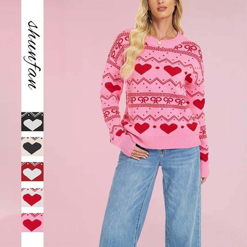 Hot Sale Valentine's Day Knitted Sweater Women's Fashion Casual Long Sleeve Love Pullover Sweater