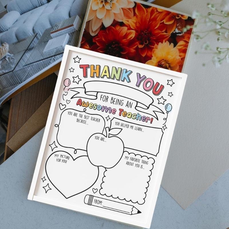 Teacher Thank You Cards Coloring Posters Handmade Teacher Appreciation Card For Student Child Classroom Party Supplies