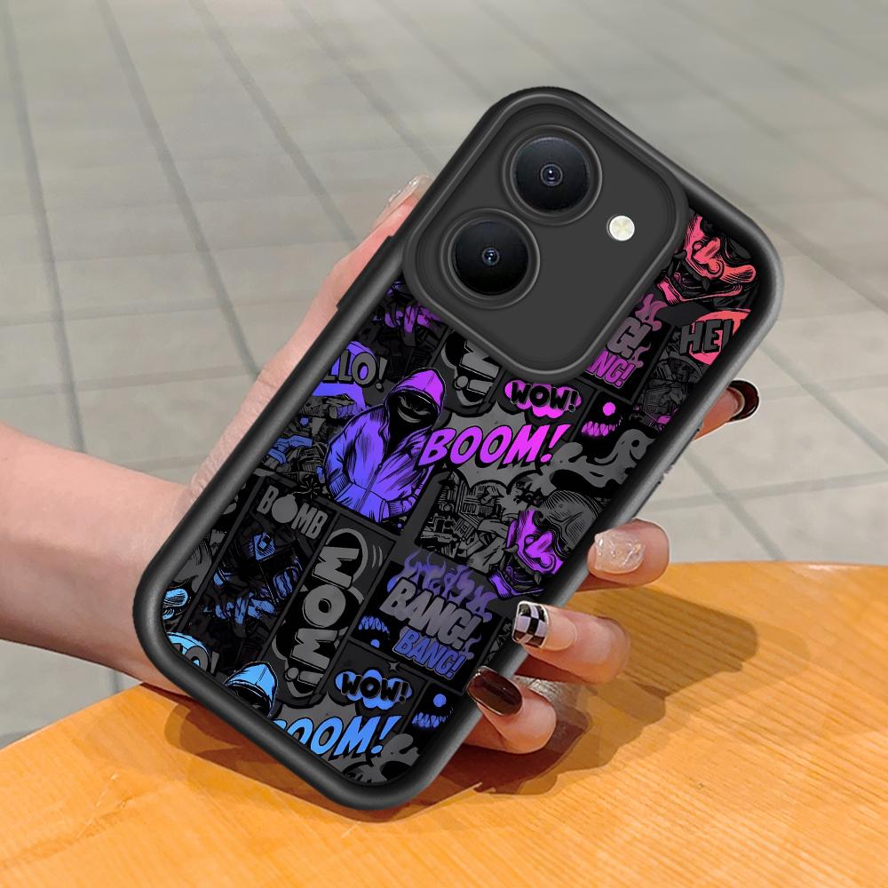 Soft Silicone Square Ladder Printing Pattern Phone Casing Full Cover Camera Shockproof Protection Rubber Case for Vivo