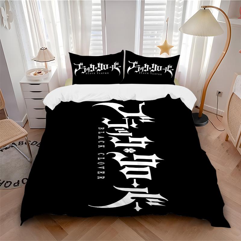 3Pcs Black Clover Gothic Style Bedding Set Soft Fabric Duvet Cover Pillowcases Home Christmas Xmas Halloween Gift 1 Duvet Cover 2 Pillowcase Y1852