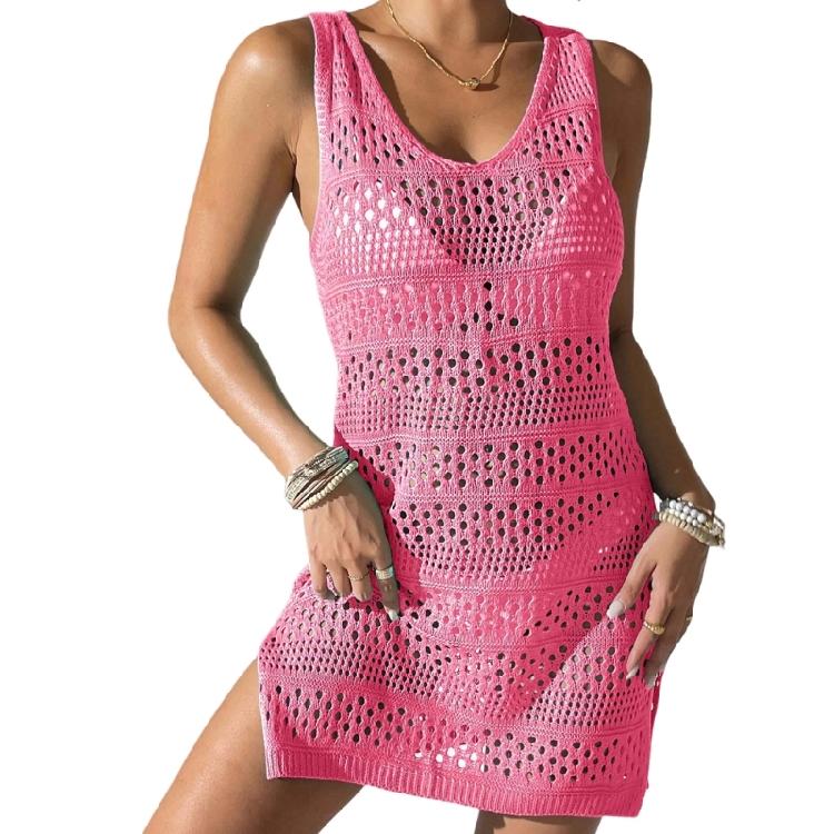 Elegant Knitted Hollowed Out Vest Dress Comfortable Beach Cover Up Dress for Pool Parties and Beach Vacation