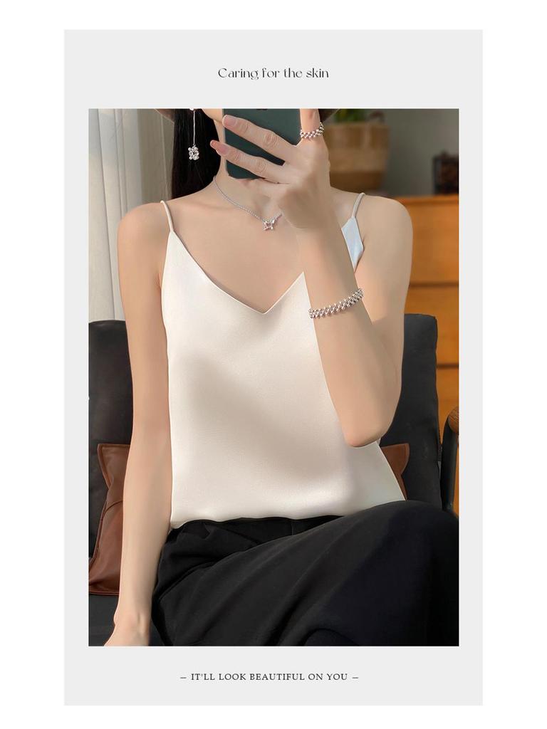 Women's Satin V-Neck Strappy Summer Camisole - Versatile & Stylish Sleeveless Top