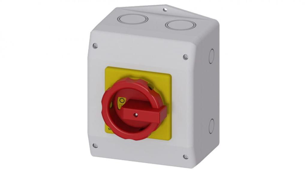 Main/Emergency Switch In Housing 3P 63A 22Kw Ac23A 400V Pom Contacts 1NO 1NC Yellow-Red Knob 3Ld2565-1Gp53