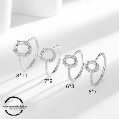 Platinaguld Oval Cabochon Ringfattning för DIY CZ, Diamant eller Jade Inlägg - Imitation 925 Silver