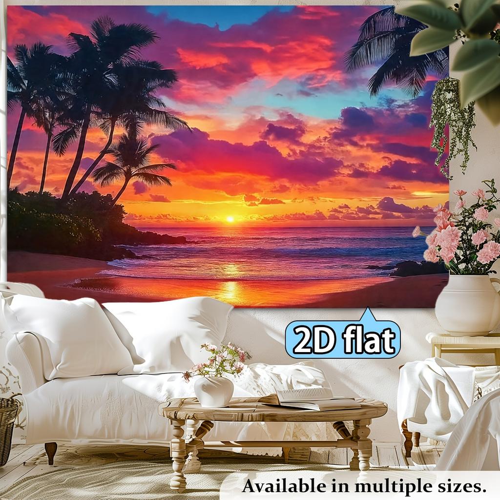 2D plane 1 piece of bold-colored tropical beach sunset-themed banner background fabric