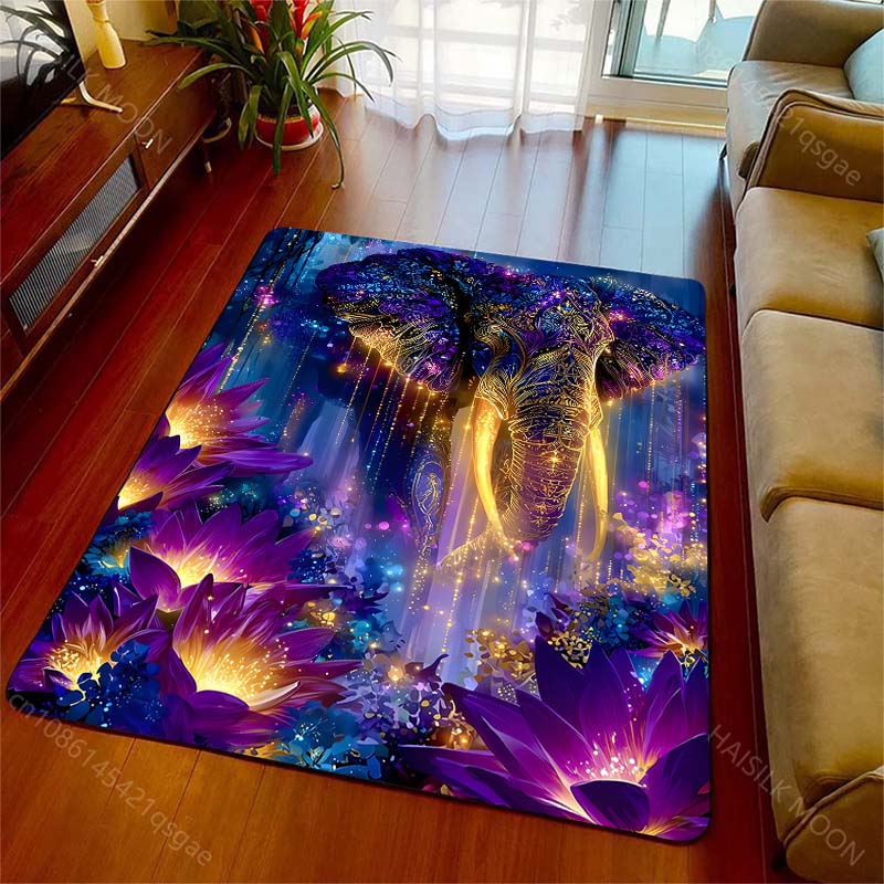 1PC Vibrant Elephant In Fantasy Jungle Print Carpet Rug for Living Room Bedroom Sofa Doormat Home Decor Non-slip Floor Mat