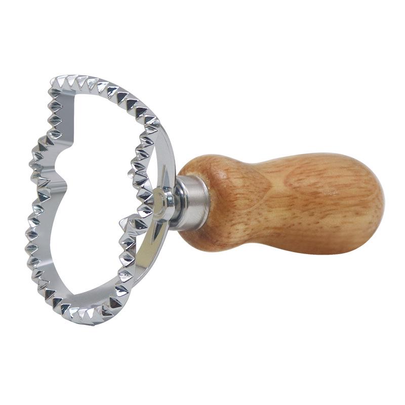 Zinc Alloy Biscuit and Dumpling Edge Embossing Cutter with Wooden Handle