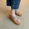 Sheepskin version~ 6cm small person inner height increase camellia bag head half slippers women wear thick heel sandals summer pedal
