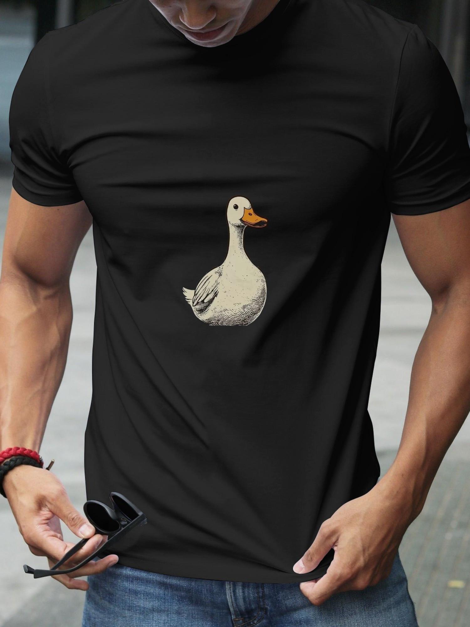 Vintage Sunset Duck Graphic T-shirt - 180g 100% Cotton Crew Neck Short Sleeve Tee with Single-Sided Digital Print XL