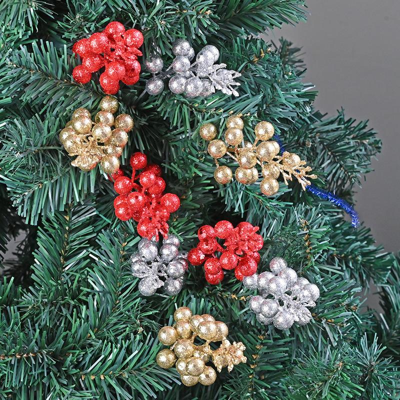 Christmas Decoration 15 Gold, Red And Silver Glitter Simulated Fruit String Fruit, Christmas Tree Wreath Diy Accessories Decoration