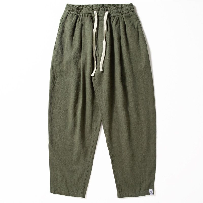 Cotton Linen Pants Men Summer Thin Breathable and Loose Straight-leg Casual Pants Men Plaid Chinese Style Draped Pants