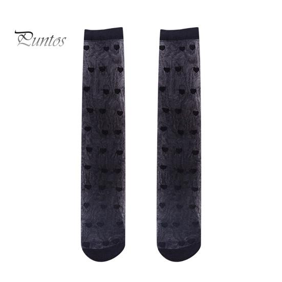 Long Socks 1 Pair Women Thin See-through Solid Color Lolita Heart Print Match Uniform Elastic Comfortable JK Style Calf Cosplay Supplies