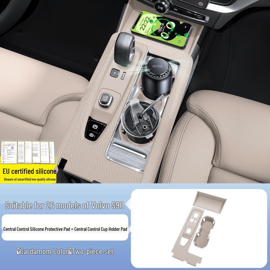 Volvo S90 2026 Center Console Silicone Mat with Wireless Charging and Cup Holder - Interior Upgrade.