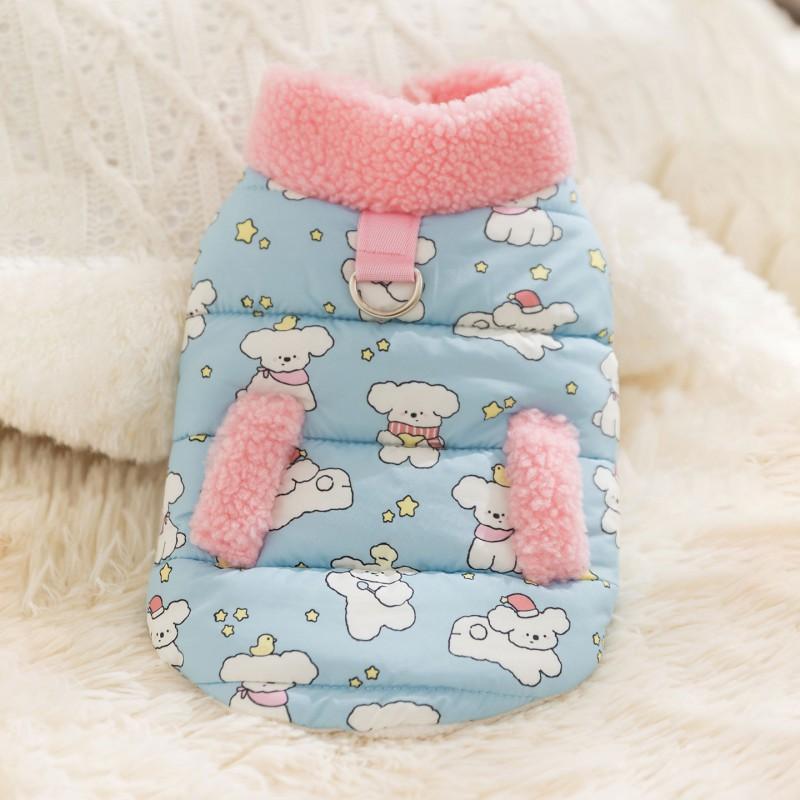 Pet Cotton Winter Coat With High Neck Color Block Design Cartoon Print Warm Dog Vest Cold Season