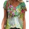 New Women Fashion V Neck Slim Fit Short Sleeve Pullover 3D Flowers Print Plus Size Casual T Shirt Tops S-5XL