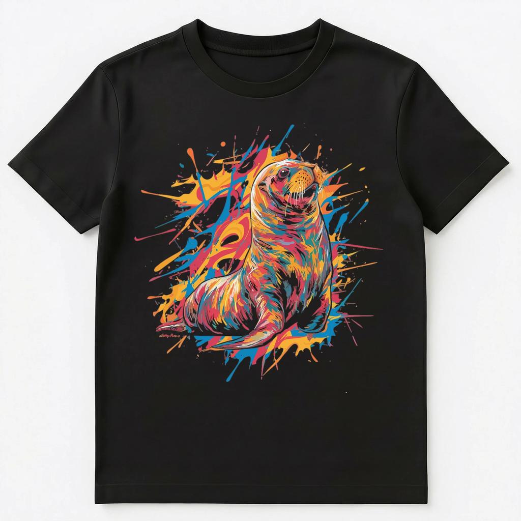 Colorful Paint Splash Sea Lion Art Graphic Unisex T-Shirt