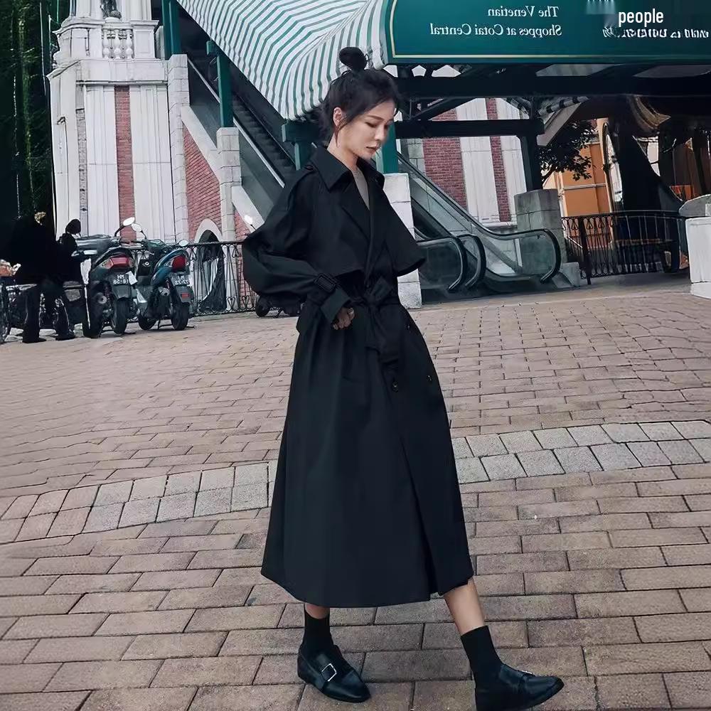 Women's Mid-Length Trench Coat: 2023 Korean High-End Casual Loose British Style Autumn Outerwear
