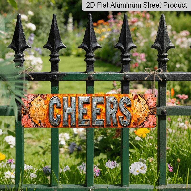 2D Flat, 1pc retro Metallic CHEERS Aluminum Decorative Sign-15.7x3.9 Inch Country Style Decoration with Floral Embellishment, Suitable for Home