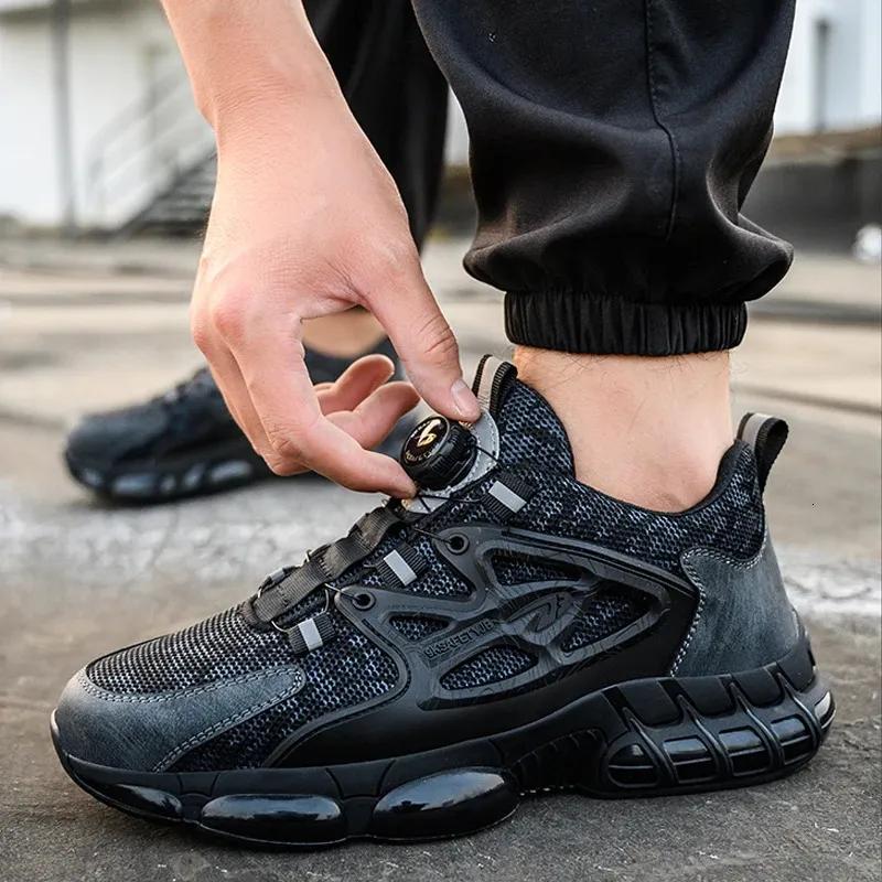 Fashion Rotating Button Safety Shoes Men Steel Toe Shoes Anti-smash Indestructible Protective Sneakers Puncture Proof Work Safety Boots