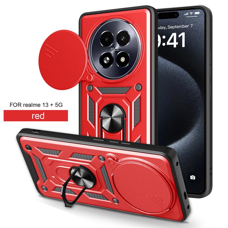 

Для Realme 13+ 5G Чехол Сдвижная Шторка Камеры Бронированные Чехлы для Телефона Для OPPO Realme 13 Plus 5G RMX5002 Магнитный Держатель-Кольцо Задняя Крышка For Realme13Plus 5G