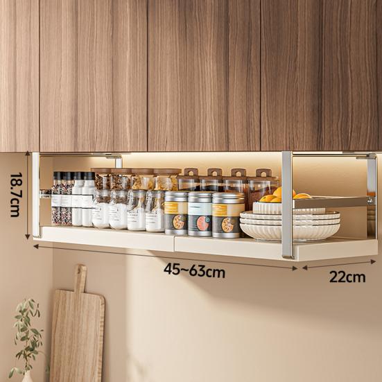 Expandable Under Shelf Storage Rack Punch-free Hanging Slide-in Under Shelf Cabinet Organizer Stainless Carbon Steel Pantry Countertop Spice Holder