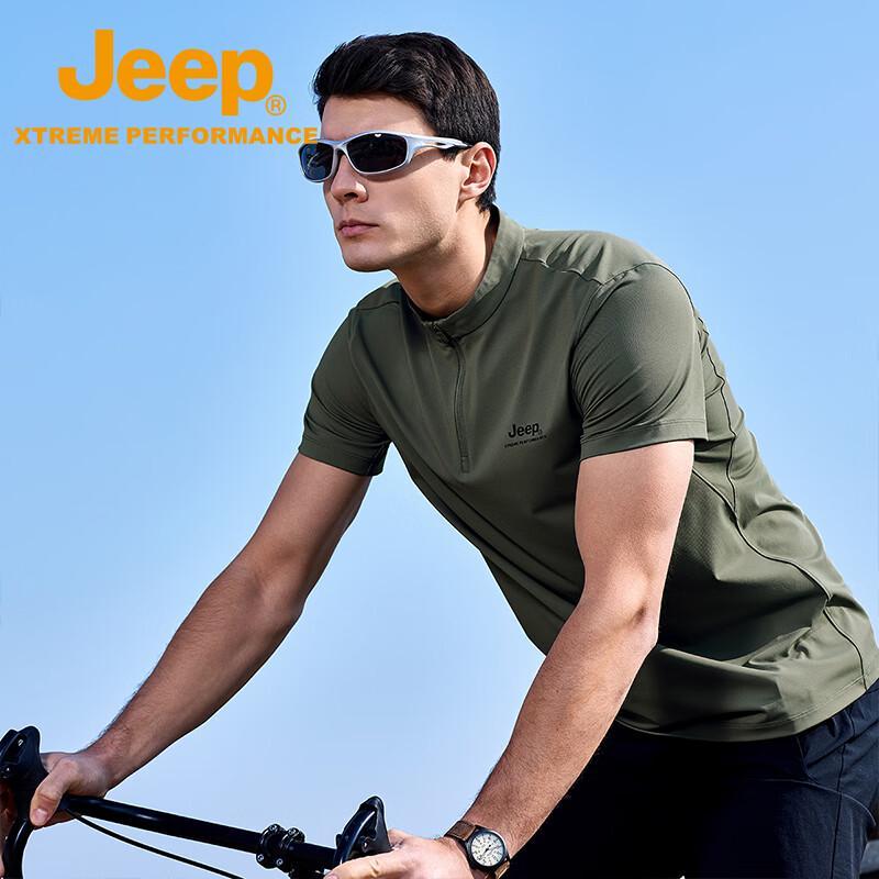 Jeep Men's Outdoor UPF50+ Quick-Dry Stand Collar T-Shirt