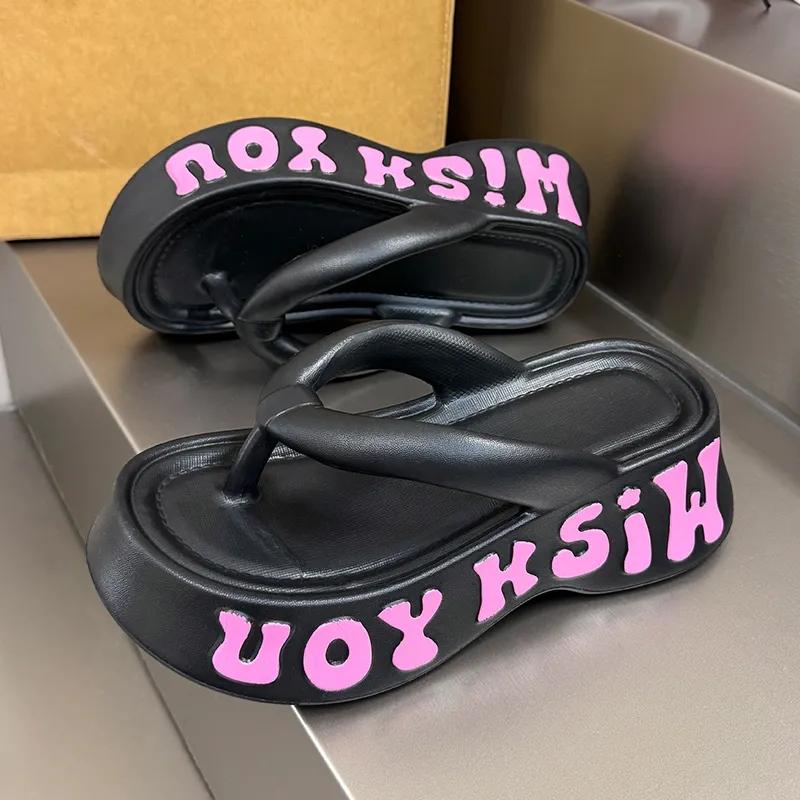 Thick-soled Height-enhancing Flip-flops for Women Fashionable Non-slip Soft-soled Beach Shoes for Summer Wear