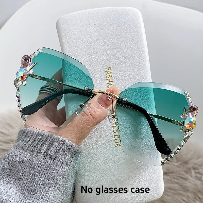 1PCS Y2K Diamond Fashion Glasses Women s Glasses New Face Slim Crystal Rimless Sunglasses. зелёный