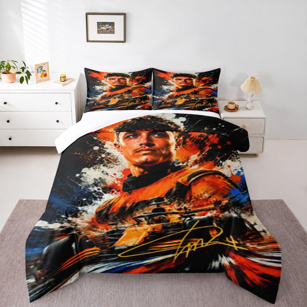 Splatter Paint Lando Norris Art Bedding set (1 duvet cover, 2 pillowcases, duvet not included), Orange Black Graffiti Style Print