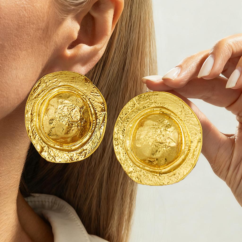Orecchini a Bottone a Forma di Cuore Metallici Lucidi Lava Liquida da Donna, Orecchini Geometrici a Pieghe Irregolari