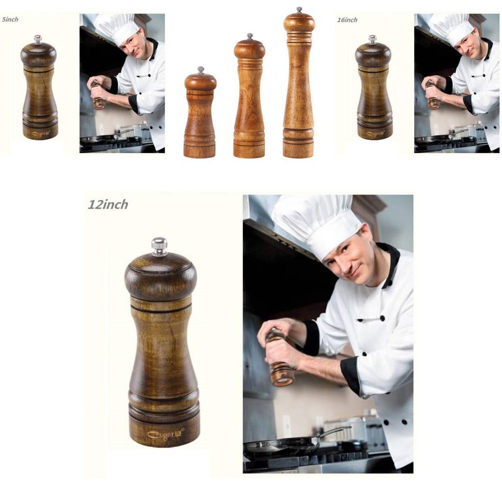 Wooden Salt And Pepper Mill Set With Antique Finish For Culinary Preparation And Kitchen Decor